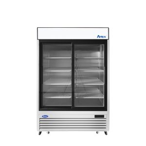 MCF8709GR — 55"-Wide Two (2) Glass Sliding-Door S/S Bottom-Mount Merchandiser Refrigerator