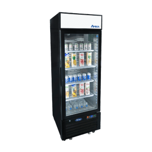 MCF8722GR — 27"-Wide One (1) Glass-Door Black Cabinet Bottom-Mount Merchandiser Refrigerator, Right-Hinged