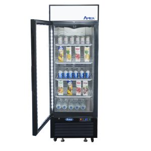 MCF8722GRL — 27"-Wide One (1) Glass-Door Black Cabinet Bottom-Mount Merchandiser Refrigerator, Left-Hinged