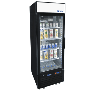 MCF8722GRL — 27"-Wide One (1) Glass-Door Black Cabinet Bottom-Mount Merchandiser Refrigerator, Left-Hinged