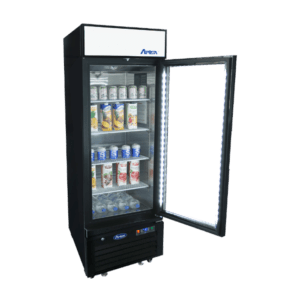 MCF8725GR — 25"-Wide One (1) Glass-Door Black Cabinet Bottom-Mount Merchandiser Refrigerator, 77"H