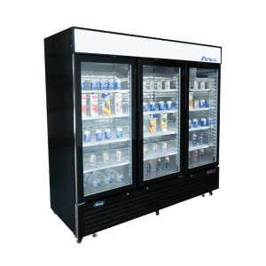 MCF8728GR — 82"-Wide (3) Glass Swing-Door Black Cabinet Bottom-Mount Freezer