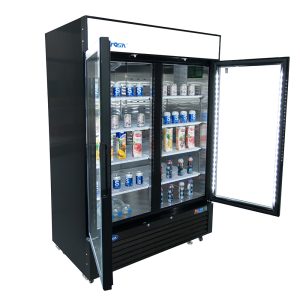 MCF8732GR — 40"-Wide One (2) Glass Swing-Door Black Cabinet Bottom-Mount Merchandiser Freezer