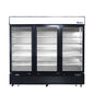 MCF8724GR — 82"-Wide Three (3) Glass Swing-Door Black Cabinet Bottom-Mount Merchandiser Refrigerator